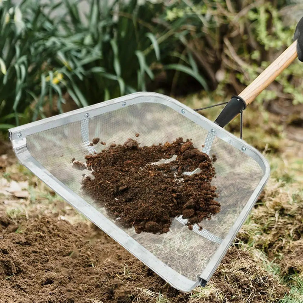 Garden Sifter for Soil Sturdy Stainless Steel Soil Sieve with Easy Grip Handle Ergonomic Portable Farm Shovel Multifunctional