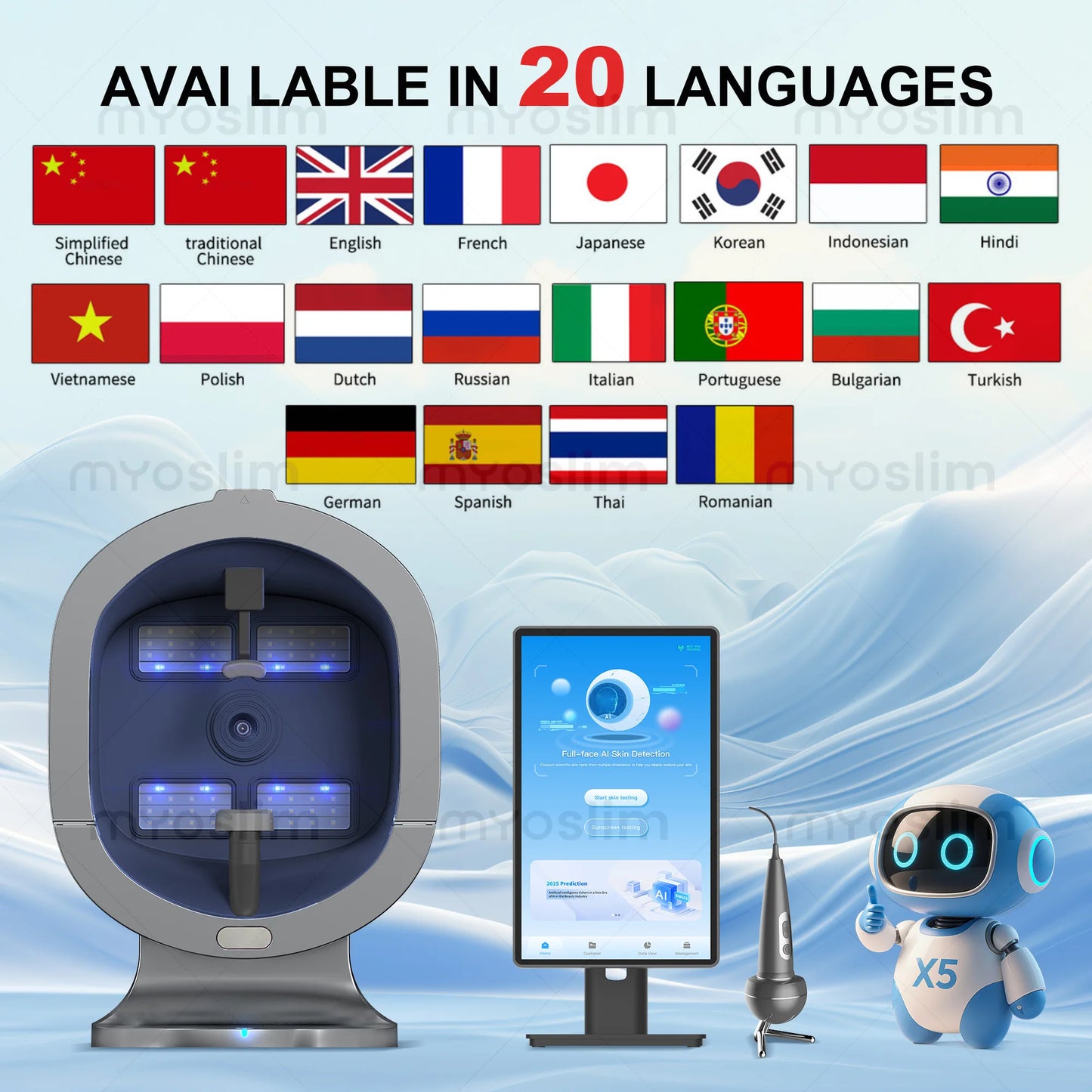 AI Hair Analysis 3D Facial Skin Analyzer Machine 15.6/21.5 Inch 8 Light Spectrum Skin Analysis Scanner For Business Beauty Care