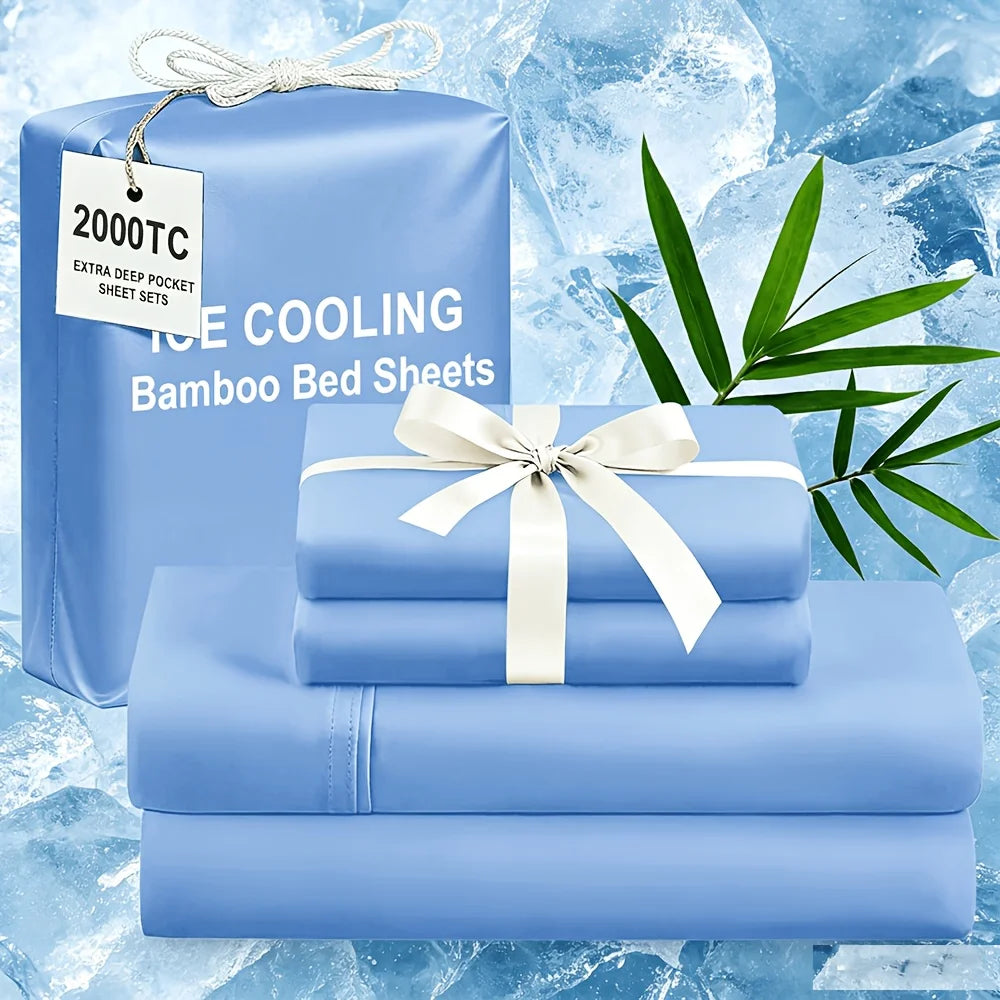 Extra Deep Bamboo Cooling Bedding, Breathable And Cooling Hotel Luxury Bed Sheets Set for Child, Easy And Secure Fit - Soft, Wrinkle Free And Comfy Kids Sheet with 15" Deep Pocket, Ultra-Soft And Machine Washable Bedding, Kid