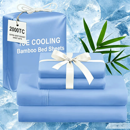 Extra Deep Bamboo Cooling Bedding, Breathable And Cooling Hotel Luxury Bed Sheets Set for Child, Easy And Secure Fit - Soft, Wrinkle Free And Comfy Kids Sheet with 15" Deep Pocket, Ultra-Soft And Machine Washable Bedding, Kid