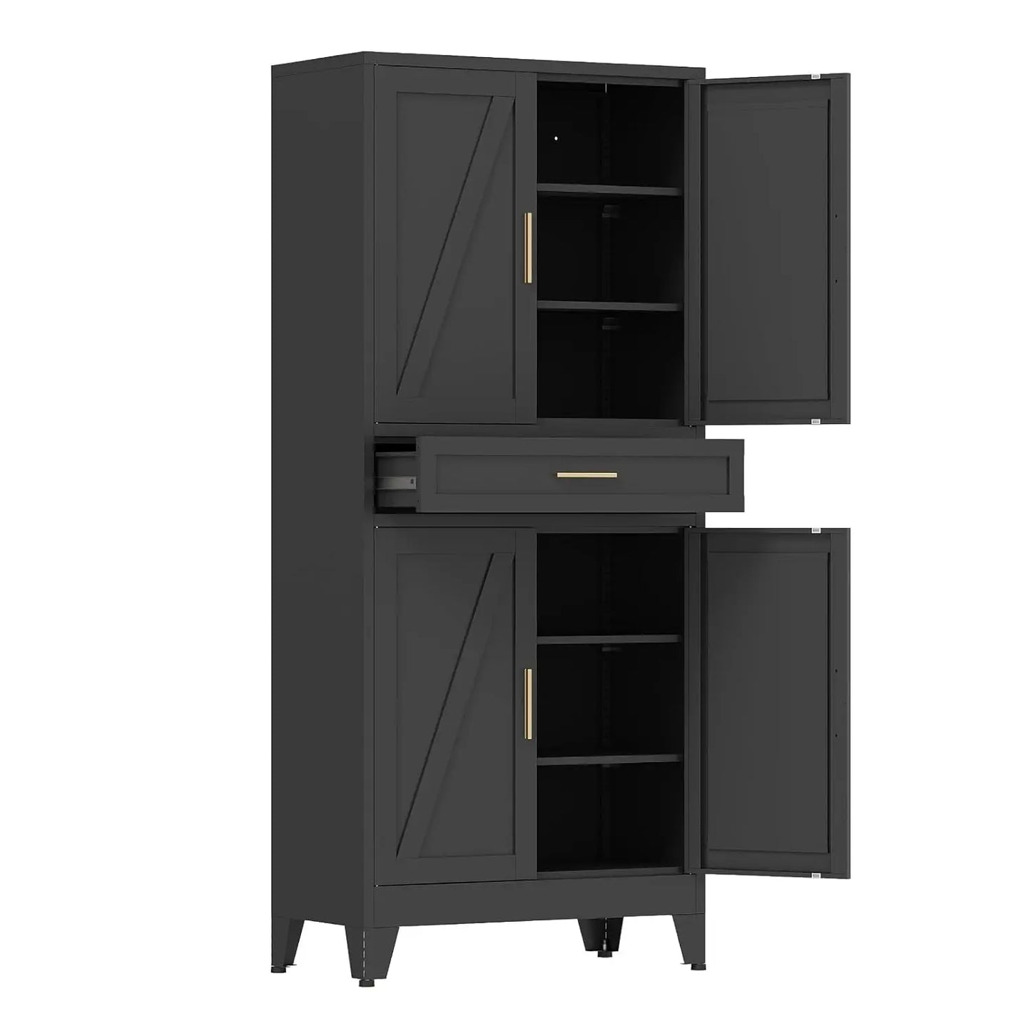 71'' Tall Metal Pantry Cabinet with Drawer, Kitchen Storage Cabinet with 4 Doors and Shelves, Freestanding, Customized