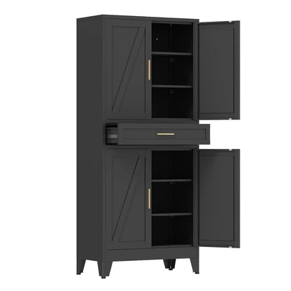 71'' Tall Metal Pantry Cabinet with Drawer, Kitchen Storage Cabinet with 4 Doors and Shelves, Freestanding, Customized