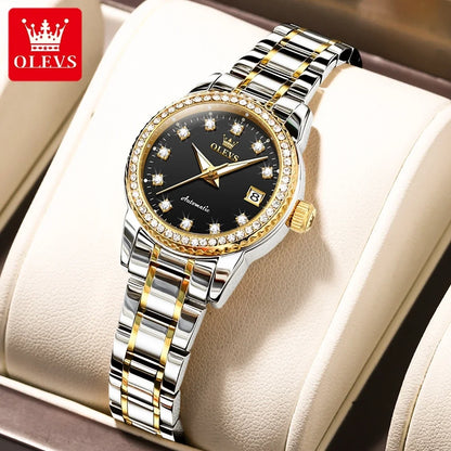 OLEVS 7003 Women Automatic Watch Waterproof Luminous Calendar Mechanical Ladies Wristwatch Steel Strap Luxury Watch Women