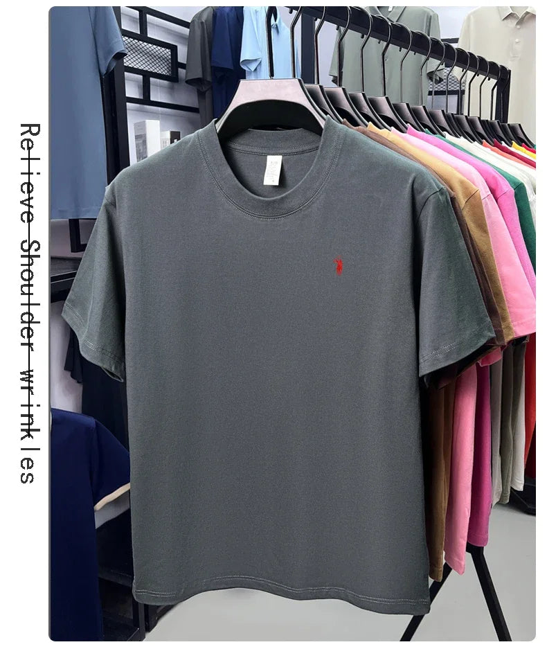 2025 Xiaoma Fashion Brand Pure Cotton Men's Short sleeved T-shirt Summer New High end Comfortable Casual Round Neck Top