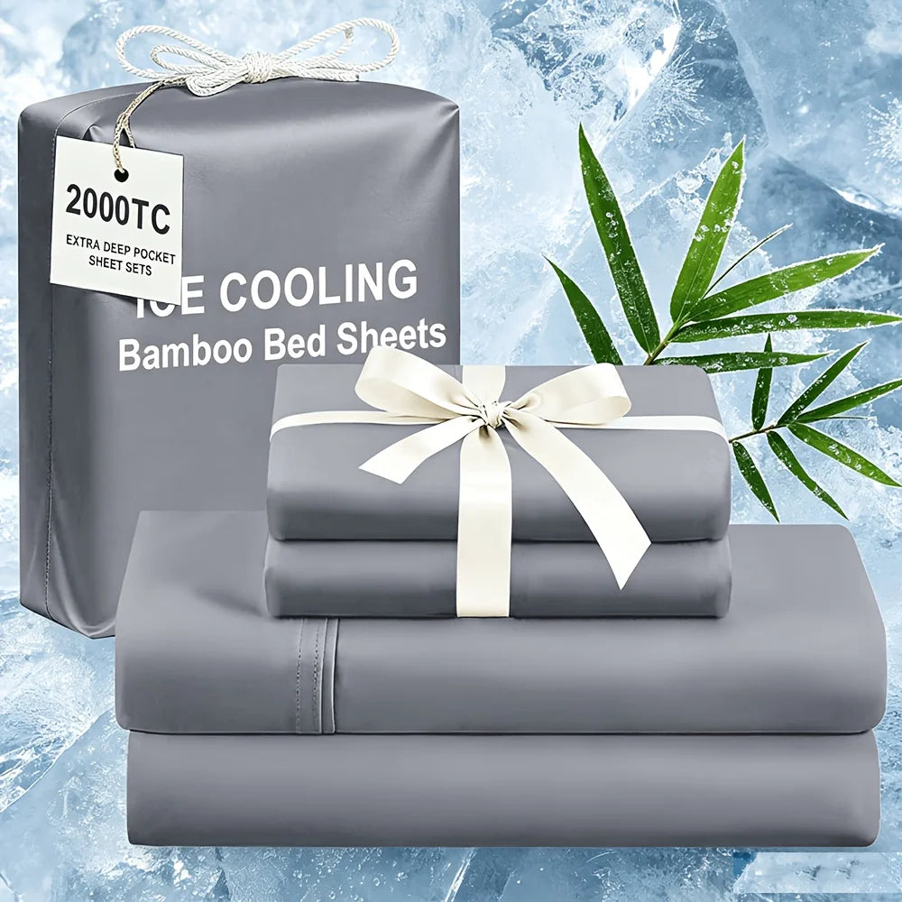 Extra Deep Bamboo Cooling Bedding, Breathable And Cooling Hotel Luxury Bed Sheets Set for Child, Easy And Secure Fit - Soft, Wrinkle Free And Comfy Kids Sheet with 15" Deep Pocket, Ultra-Soft And Machine Washable Bedding, Kid