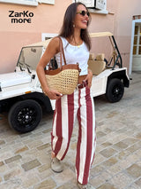 Red Striped Straight-Leg Pants