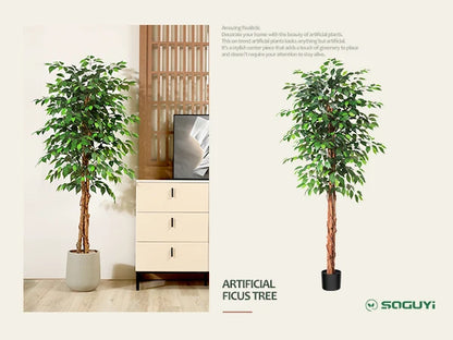 Artificial Ficus Trees with Natural Curved Trunks,  Silk Fake Ficus Tree in Plastic Nursery Pot for Office Home Decor