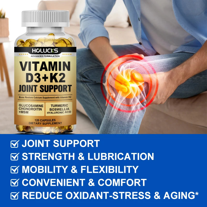 Advanced Joint Support Supplement, with Vitamin D3 K2, for Heart & Bone Health, Mood & Immune Support