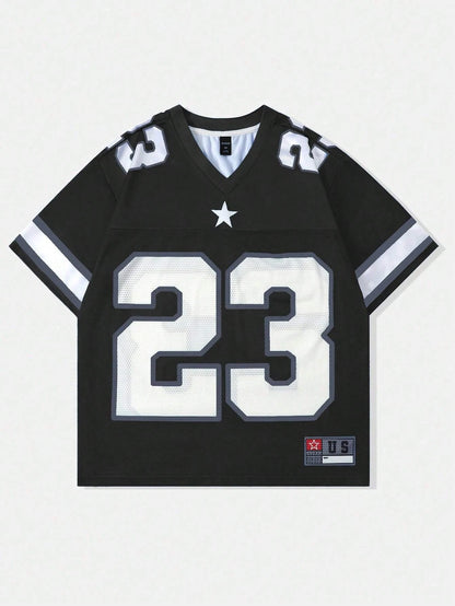2025 New Hot Women's Summer Y2K Fashion Casual Shirt Street Retro Hip Hop 23 Shirt V-Neck Loose Breathable Quick Drying T-Shirt