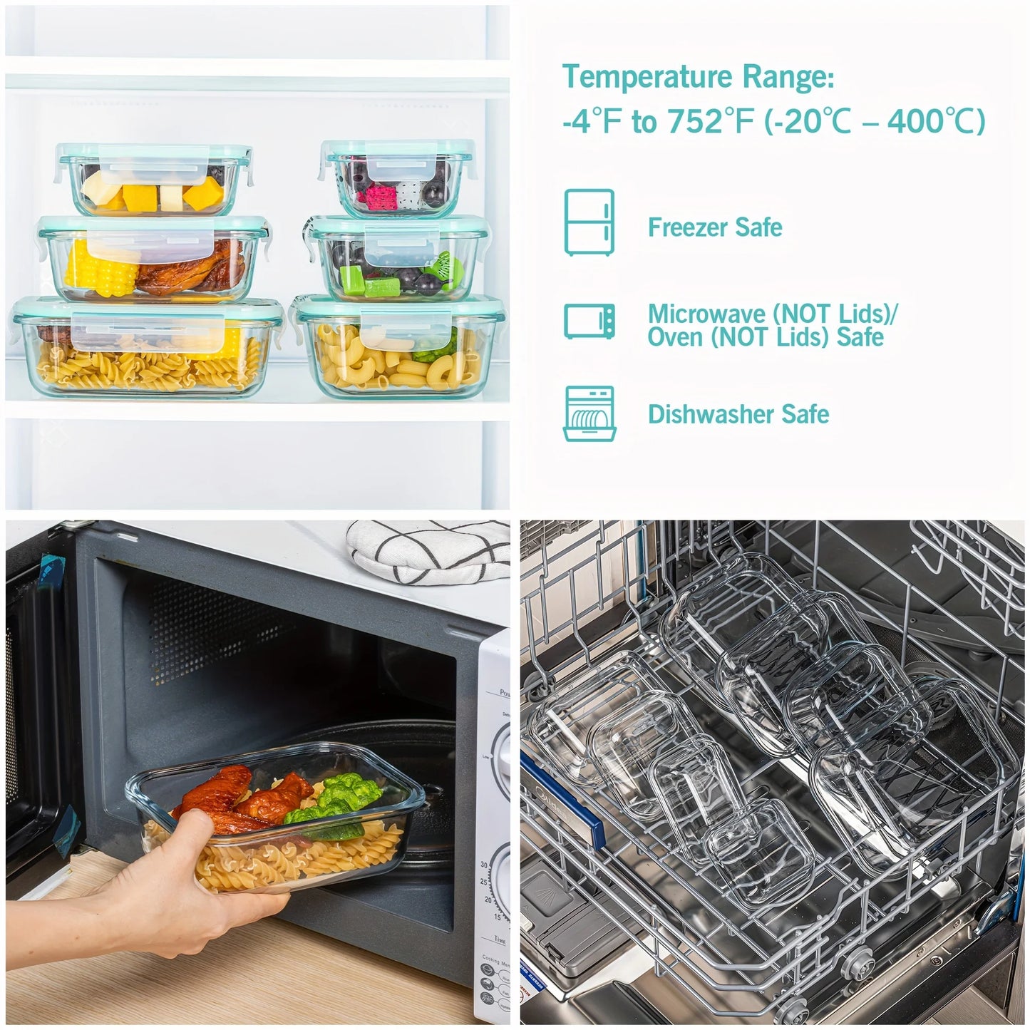 8-piece set of glass food storage containers, leak-proof sealed LIDS, BPA-free, non-toxic transparent borosilicate