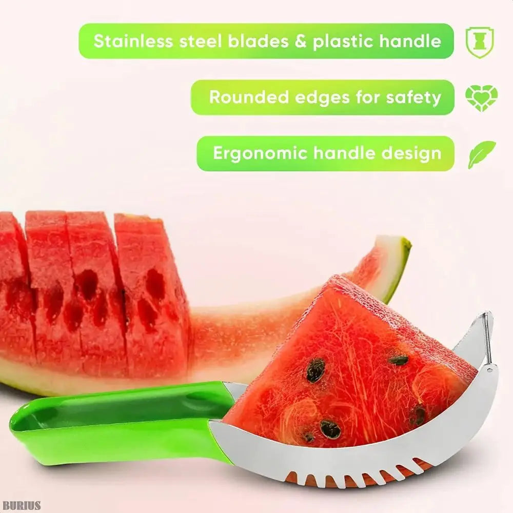 Stainless Steel Watermelon Slicer Non-slip Cutter Melon Cutter Plastic Wrap Handle Not Hurt Hands Fruit Cutting Tool Summer