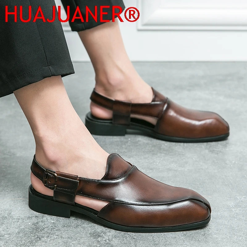 Hollow Out Dress Party Sandals Fashion Leather Summer Shoes Men Leisure Formal Flats Business Footwear Men's Wedding Sandals