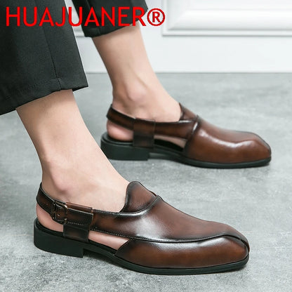 Hollow Out Dress Party Sandals Fashion Leather Summer Shoes Men Leisure Formal Flats Business Footwear Men's Wedding Sandals