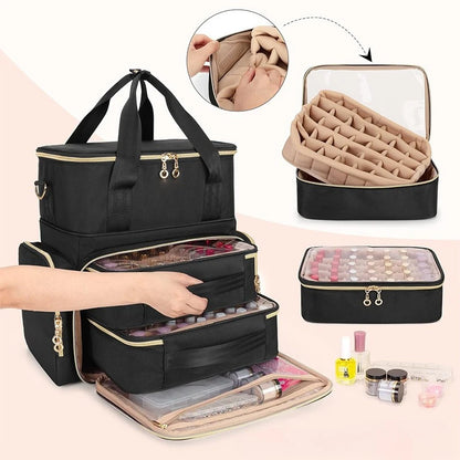 Nail Artist Bag Portable Nail Polish Storage Bag Manicure Kit Case With 2 Removable Cases Storage Bag Essential Oil Storage Box