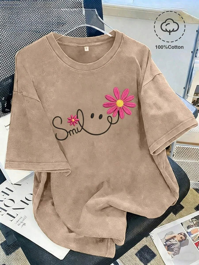 Washed Floral Face Graphic T-Shirt