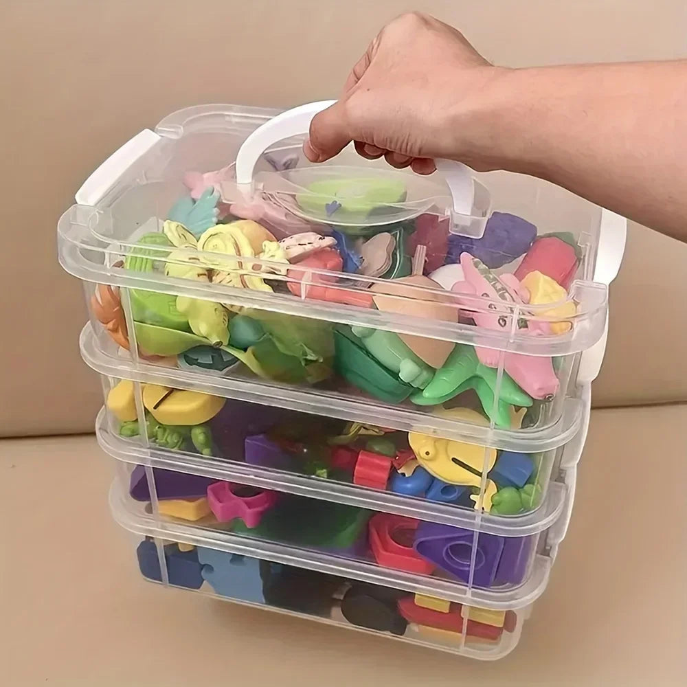 4-Layer Transparent Plastic Storage Box, Cover Partitioned Drawer Organizer, Building Block Portable Storage Case