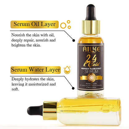 AILKE 24K Whitening Skin Set, Lightening, Remove Black Spots, Melanin, Stains, Even Skin Tone, Moisturizing, for All Skin Types
