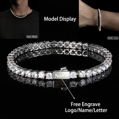 3mm 4mm 5mm 1 Row Tennis Chain Bling Zircon Copper Material Necklace Hip Hop Man and Women Iced Out Jewelry Free Engrave Name