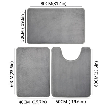 Three Piece Toilet, Bath Floor Mat, Shower Mat, Bath Absorbent Mat, Non Slip Carpet, Soft and Comfortable, Laundry Room.