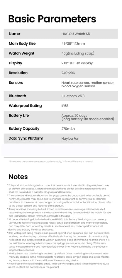 HAYLOU Watch S6 Smartwatch 2.01" HD Display Smart Watch Bluetooth Voice Callings IP68 Waterproof Fitness Tracking Smartwatch