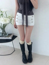 Button-Detail Stretch Shorts