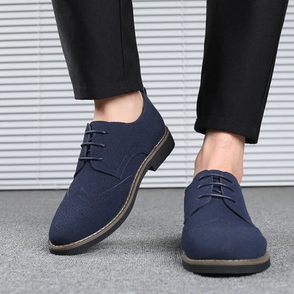 Mens Navy Blue Suede Wingtip Derby Shoes Classic Lace Up Formal Casual Dress Shoes For Business Wedding Office Wear British