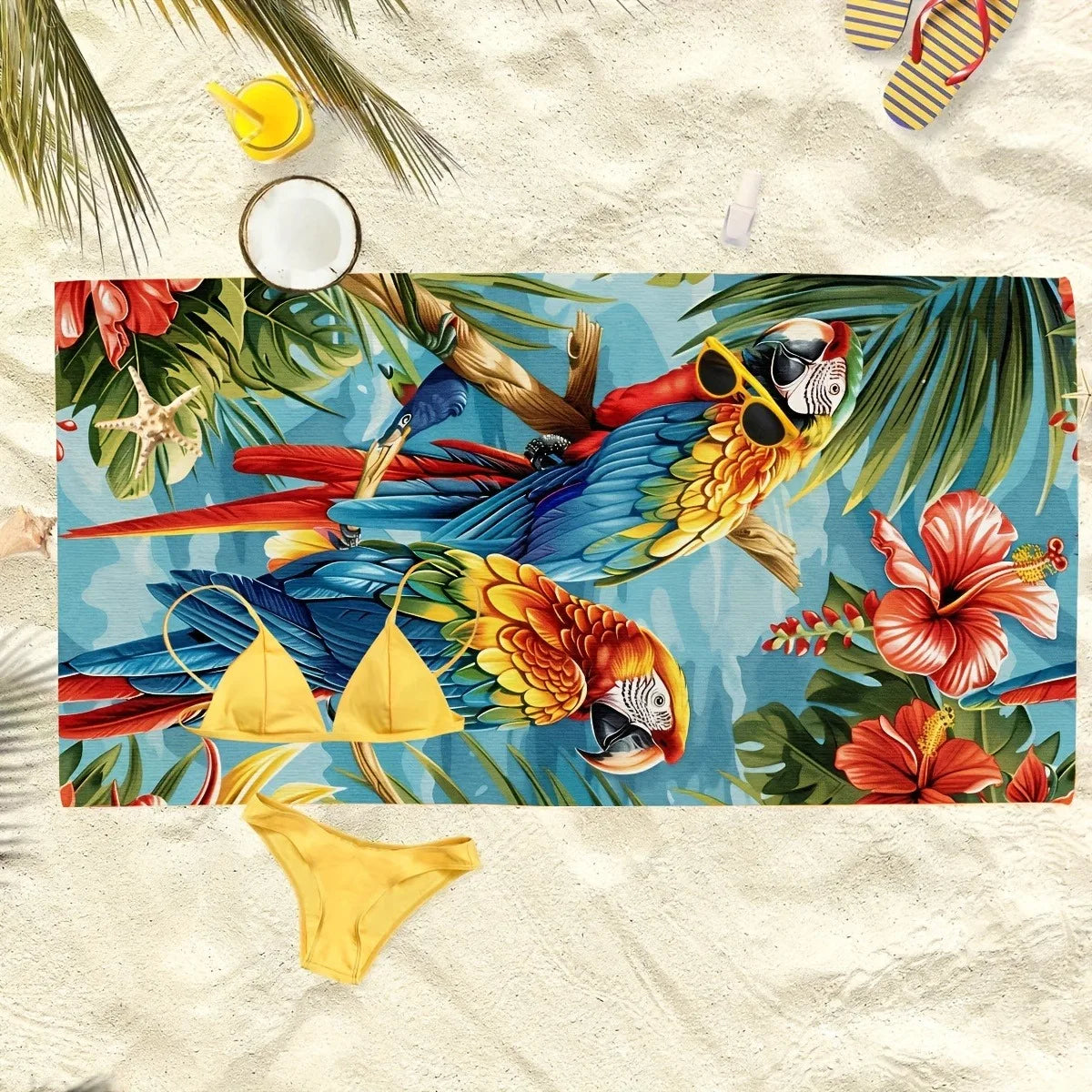 Tropical Paradise Beach Towel: Parrots & Flowers for Summer Fun Suitable for towels, bath towels, beach towels