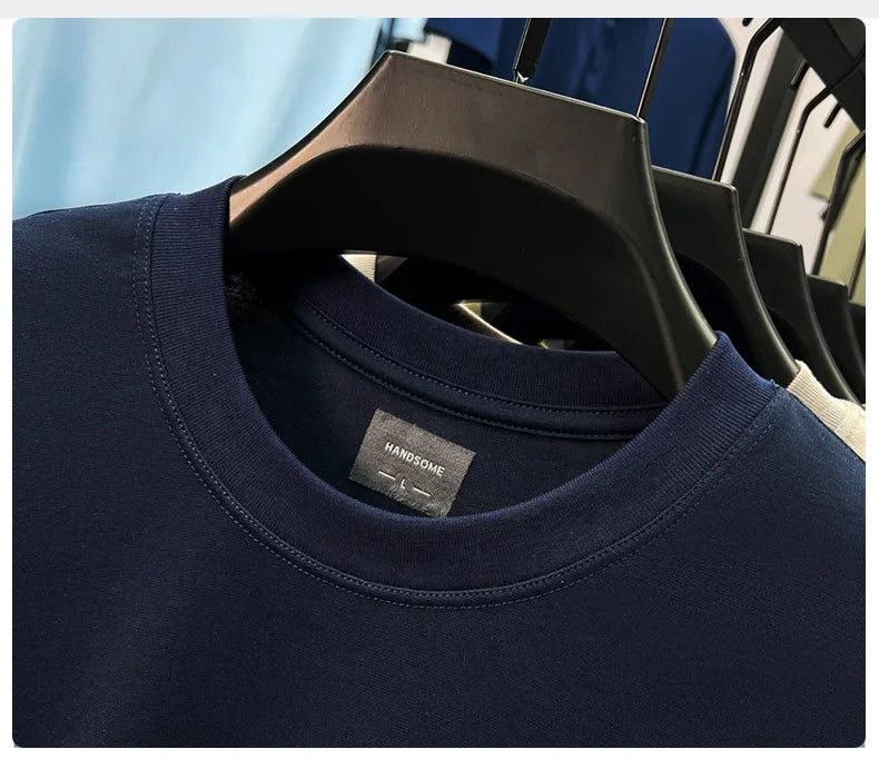 High quality luxury short sleeve T-shirt summer breathable cool silk cotton fashion solid color round neck top casual men's wear