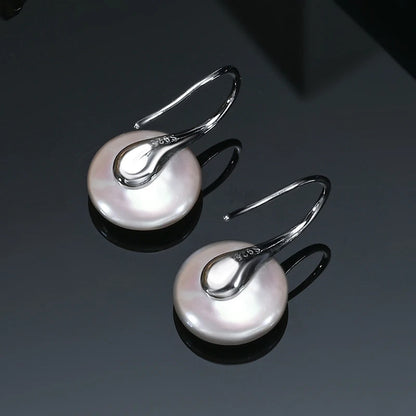 HENGSHENG OL Natural Freshwater 11-13mm White Button Shape Baroque Pearl Earring 925 Sterling Silver Ear Hook Jewelry for Women
