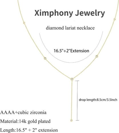 Silver Plated Necklace for Women, Dainty Gold Necklaces Gold Plated CZ Lariat Necklace for Women Boho Fashion Jewelry Womens
