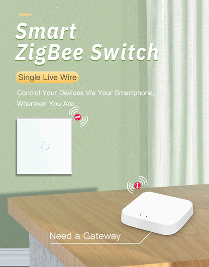 BSEED Zigbee Smart Light Switch 1/2/3Gang Wall Touch Switch Smart Life Google Alexa Tuya App Control No Neutral Wire Required