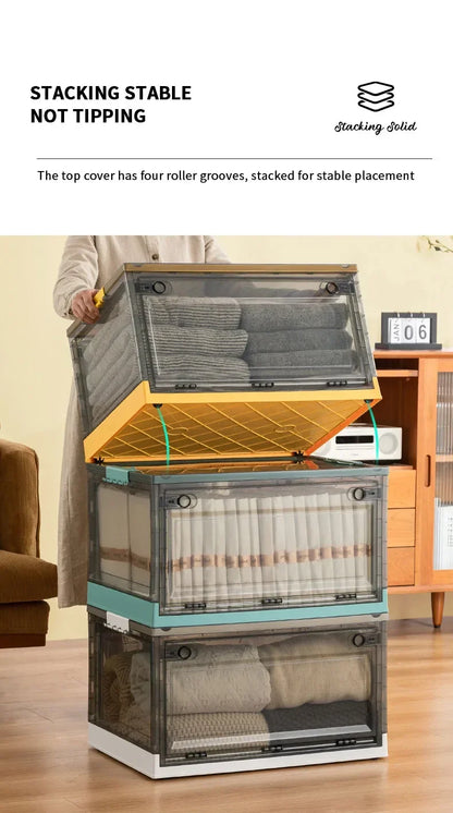 1pc Foldable Storage Trunk Open Storage Box Transparent Storage Box Home Wardrobe Clothes Organizer Large Capacity Clear Plastic