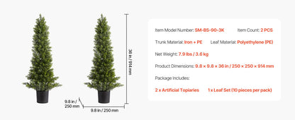 SucceBuy Artificial Topiary Cedar Trees 36/48in 2 Set Faux Pine Shrubs Plants Fake Silk Tree Easy Assembly for Decor Christmas
