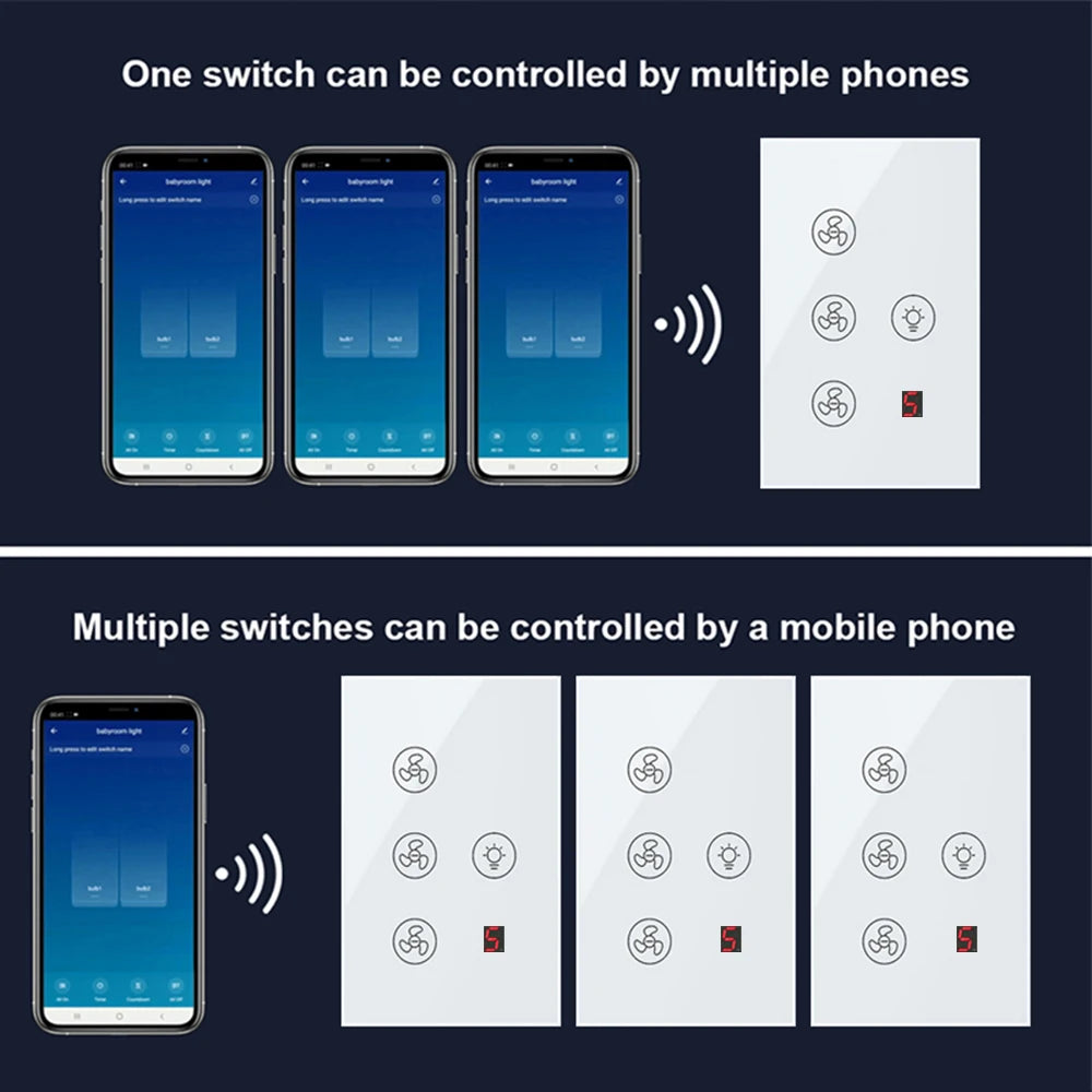 tuya Zigbee Smart fan switch Network connection APP remote control Alexa and Google Assistant AC110V 220V voice control