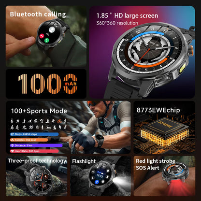 2026 New  Outdoor Smart Watch 1.85inch AMOLED 1000mAh Large Battery 5ATM Waterproof Voice Call Sports Men Fitness Bracelet