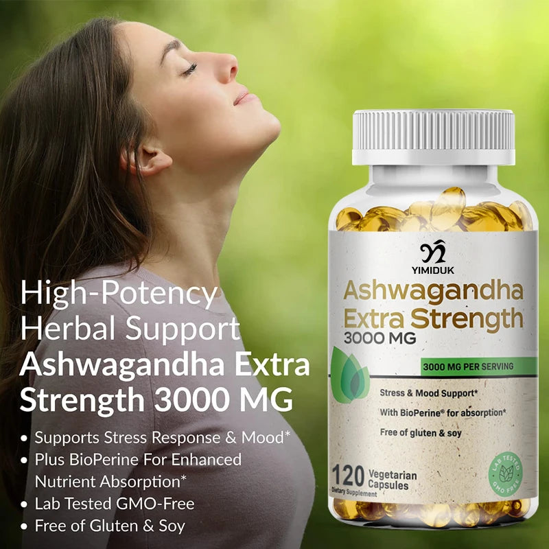 Organic Ashwagandha Root Extract Capsule, Ashwagandha Supplement Help Stress, Focus, Brain, Energy Support Sleep Health