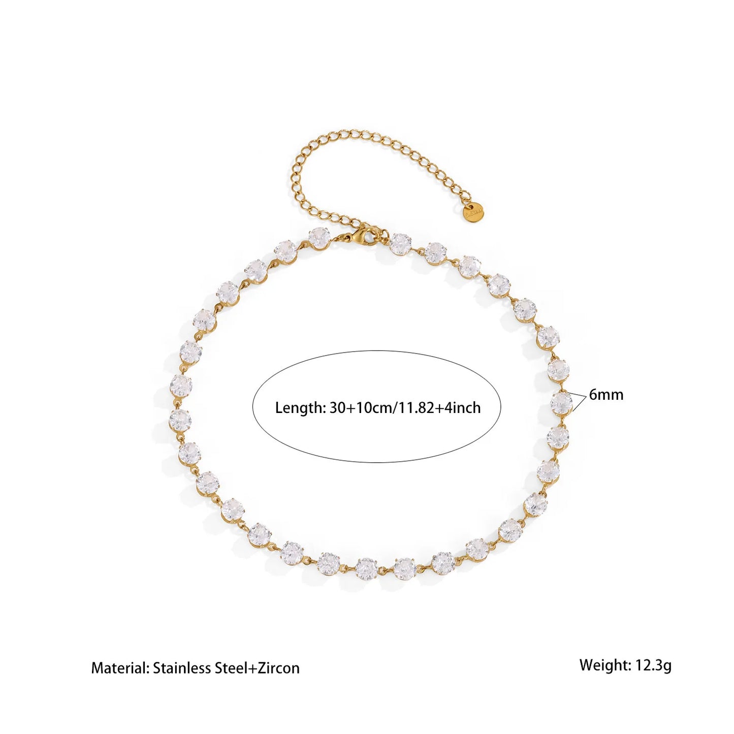 Elegant Classic Shiny Full Cubic Zirconia Chain Necklace For Women Waterproof Stainless Steel Necklaces Accessories