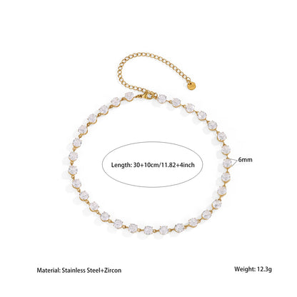 Elegant Classic Shiny Full Cubic Zirconia Chain Necklace For Women Waterproof Stainless Steel Necklaces Accessories