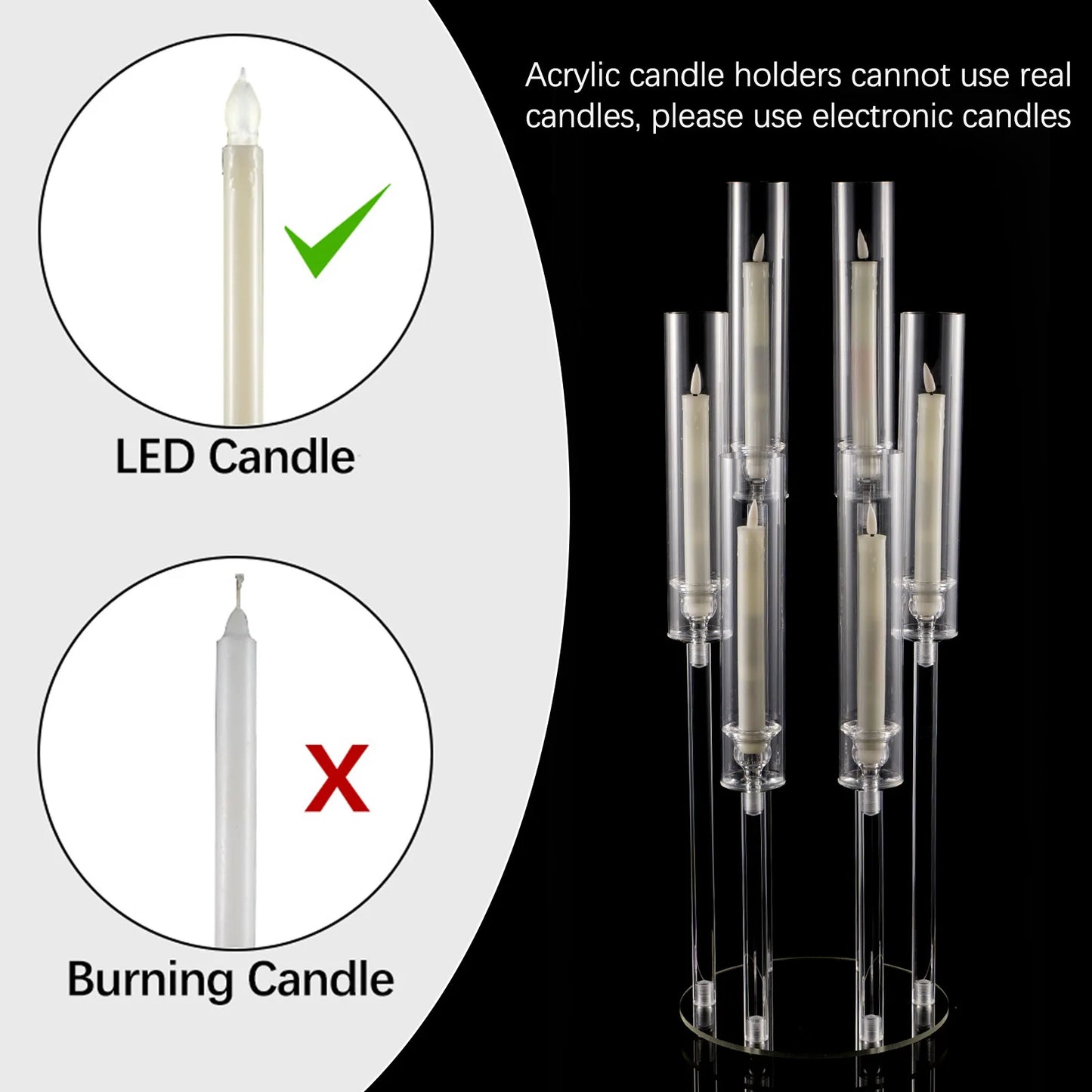 10Pcs Clear 6 Arm Candelabra Taper Candle Holder For Wedding Party Dining Table Banquet Event Decor
