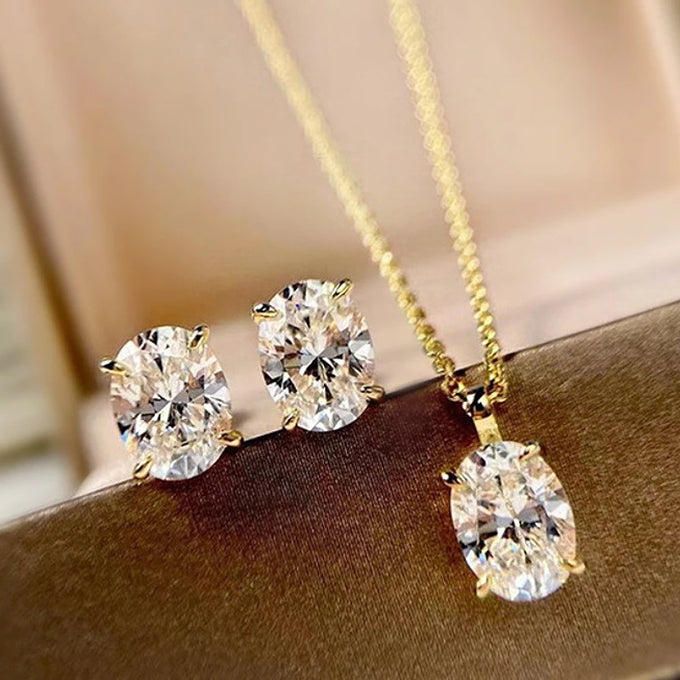 Huitan Oval Necklace & Stud Earring Set — product image