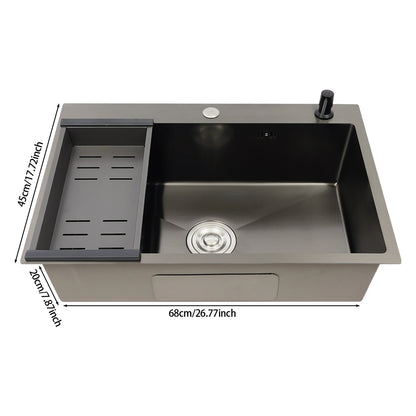 Stainless Steel Kitchen Sink with Draining Basket Soap Dispenser Utility Sink and Drainer with Efficient for Home Kitchen