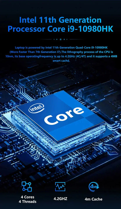 15.6 Inch Laptop Intel Core i9 10980HK Windows 11 Pro 32GB DDR4 M.2 2TB SSD Ultrabook Computer Fingerprint Unlock WIFI Fast