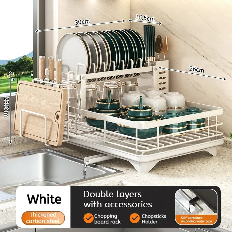 Stainless Steel Dish Drying Rack with Drainboard, Over Sink Plate Organizer for Kitchen Storage