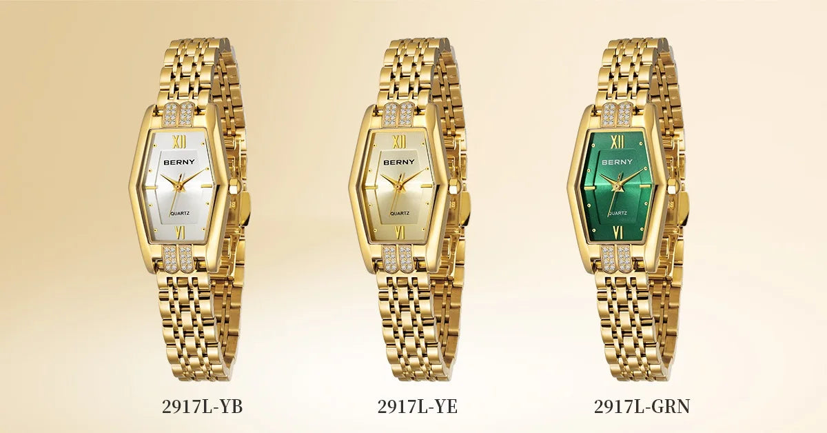 BERNY Gold Watches for Women Elegant Dainty Hexagon Ladies Quartz Wrist Watches Stainless Steel Band Fashion Luxury Bracelet