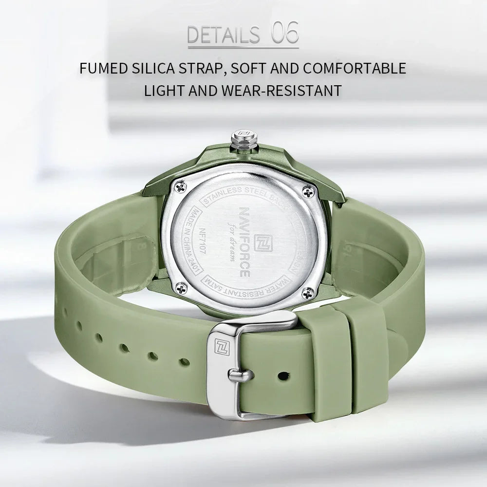NAVIFORCE NF7107 Watch for Women Silicone Strap Classic Fashion 5ATM Waterproof Ladies Elegant Watch