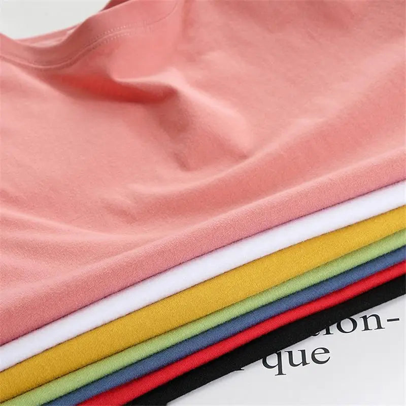 Women Cotton T-Shirt Summer Oversized Solid Tees Candy Color Loose Tops