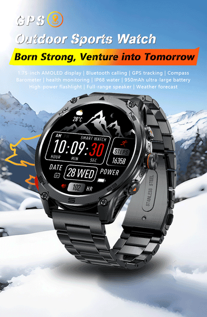 2026 Hot Sales Outdoor Durable GPS Sports Smart Watch Built-in GPS 1000mAh Battery 10ATM Waterproof 1.75" AOD Men Military Watch