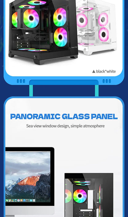 Power Train  Coloured Glaze PC Case Sea View Room 270°full view without column  Desktop Chassis Support 240  Water Cooler