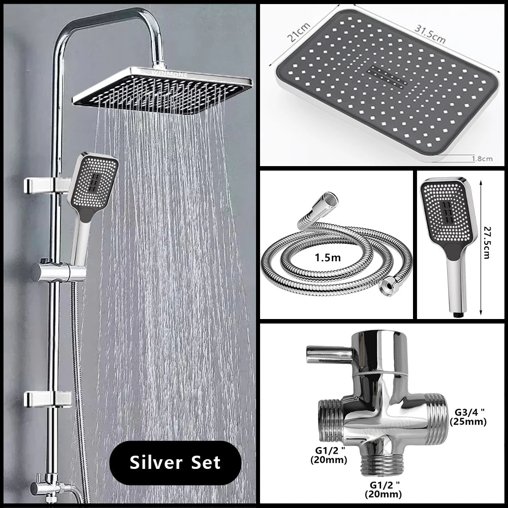 Black Shower Column Set Bathroom Accessories 3 Way Water Diverter Valve Bathtub Mixer Showers Faucet Pressurization Shower Head