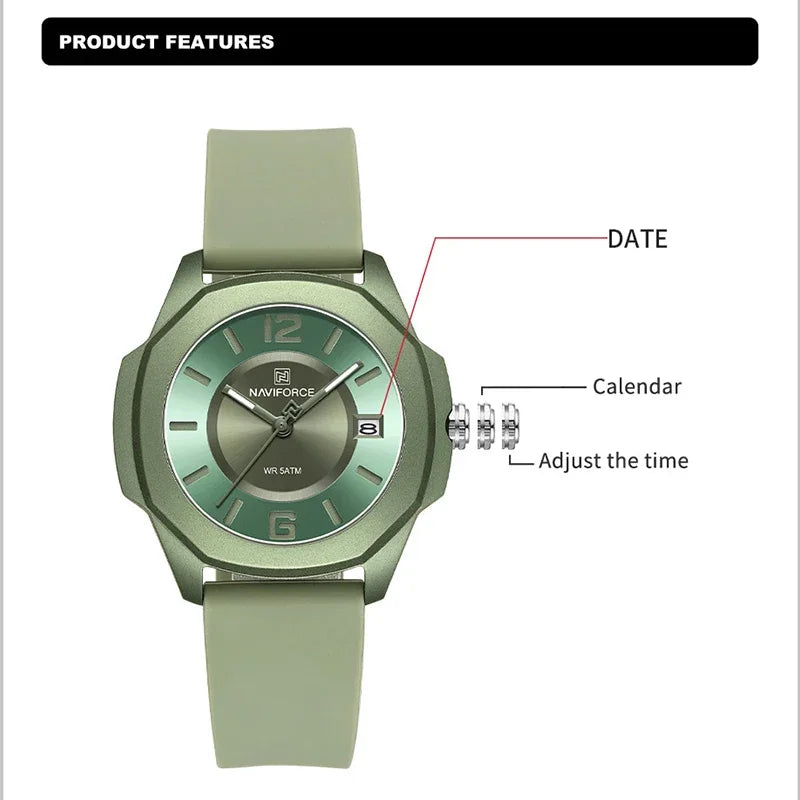 NAVIFORCE NF7107 Watch for Women Silicone Strap Classic Fashion 5ATM Waterproof Ladies Elegant Watch